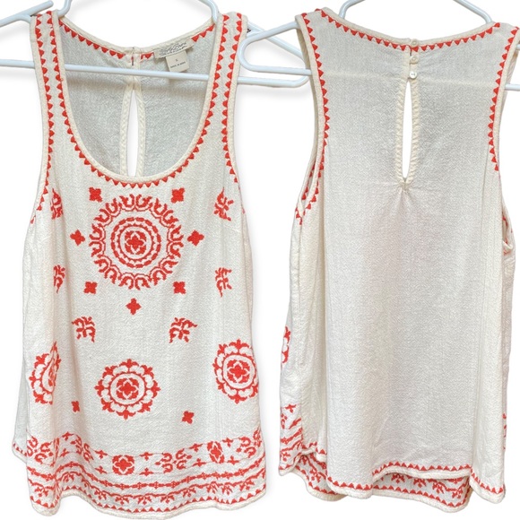 Lucky Brand Ivory & Orange Embroidered Sleeveles Tank Top sz S Like New - Picture 4 of 4
